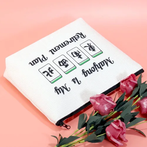 Miniatura 6 de JXGZSO Novedad Mahjong Cosméticos Bolsa Mahjong Amante Regalo Mahjong is My Retirement Plan Board Game Zipper Purse Gift Lucky Mahjong Player
