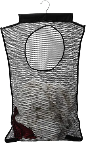 Bolsa de malla para colgar en la puerta, cesta pequeña de lavandería para ahorrar espacio, cesta de ropa sucia con colgador de metal giratorio para