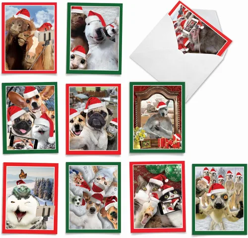 Miniatura 8 de The Best Card Company Paquete variado de 10 tarjetas navideñas de felicitación con sobres, surtido festivo de humor para hombres y mujeres