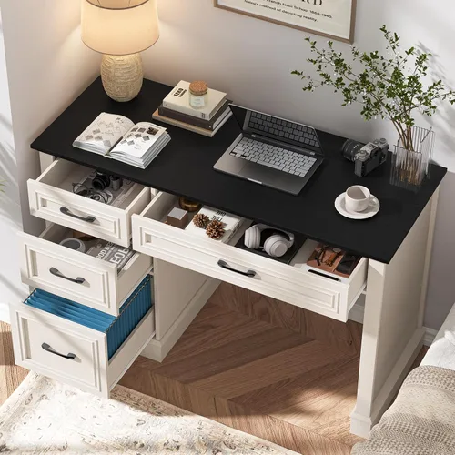 Miniatura 5 de Vabches Escritorio ejecutivo Farmhouse de 47 pulgadas con 3 cajones y cajón de archivos ajustable, escritorio de computadora para oficina en casa