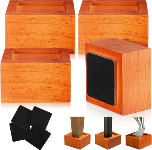 Miniatura 10 de Paquete de 8 elevadores de madera maciza para muebles, altura ajustable de 1 a 4 pulgadas, agujero empotrado antideslizante con 8 tapetes