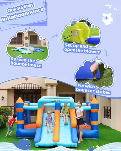 Miniatura 5 de AirMyFun Casa de rebote inflable, casa hinchable con doble tobogán, casa de salto y rebote, castillo hinchable para niños en interiores