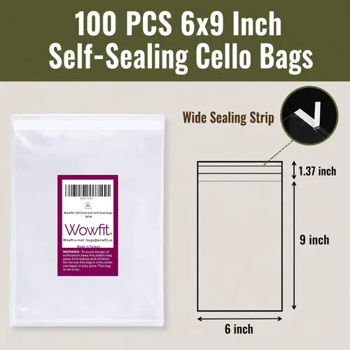 Miniatura 3 de Wowfit 100 bolsas de plástico transparente de celofán de 6 x 9 pulgadas, bolsas de celofán autoadhesivas resellables, ideales para fotos impresas