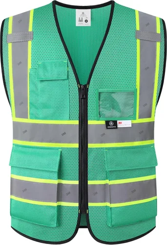 Miniatura 24 de Chaleco de seguridad reflectante para hombres y mujeres, chaleco de construcción que cumple con el estándar ANSI/ISEA Amarillo