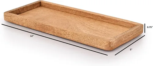 Miniatura 6 de Samhita Plato de madera de mango con borde elevado, juego de 3 para exhibir aperitivos de frutas, aperitivos, sushi, alimentos decorativos