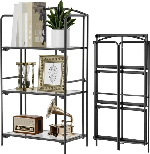 Miniatura 39 de Crofy - Estantería plegable sin montaje para sala de estar, estantería plegable de 2 niveles en color negro para oficina en casa, organizador