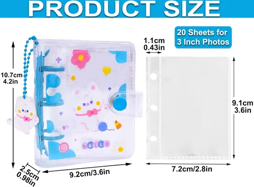 Miniatura 2 de 20 hojas, 40 bolsillos, 3 pulgadas, mini álbum de fotos en hojas sueltas, recargable, 3 anillos, carpeta transparente para tarjetas fotográficas