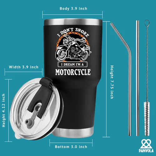 Miniatura 8 de Panvola No ronco, sueño que soy una motocicleta Taza de acero inoxidable para roncadores, motociclistas, regalo para papá, esposo, novio, tío, taza