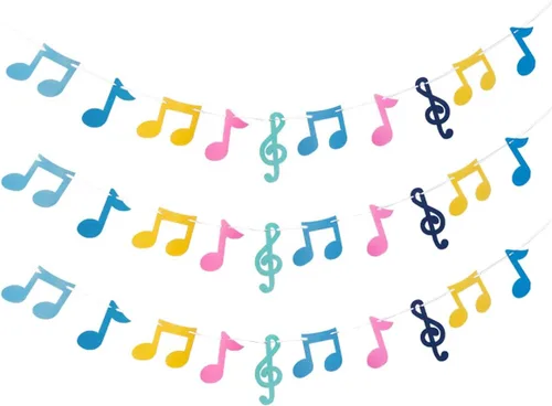3 filas de notas musicales pancartas coloridas notas musicales guirnalda de fiesta temática de música decoración para Rock Roll cumpleaños, baby