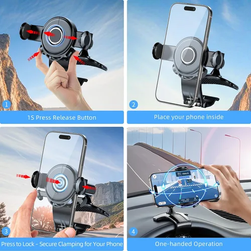 Miniatura 4 de Soporte de teléfono universal mejorado de 360° para tablero de instrumentos 2025 - Soporte multifuncional giratorio para visera/retrovisor