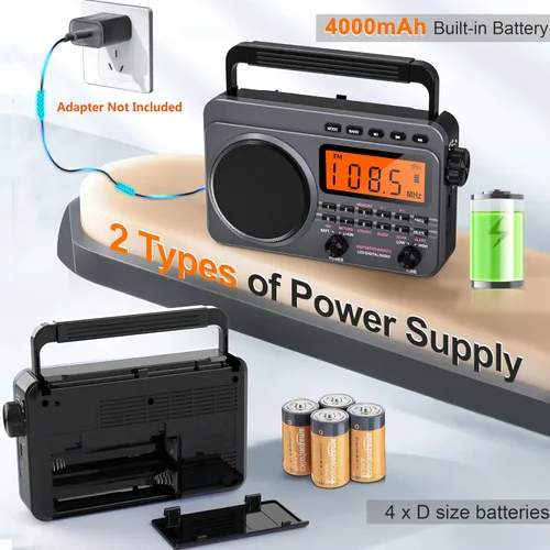Miniatura 4 de Radio portátil con la mejor recepción, radio digital recargable de 4000 mAh AM FM portátil con tarjeta SD/reproducción USB, sintonizador digital