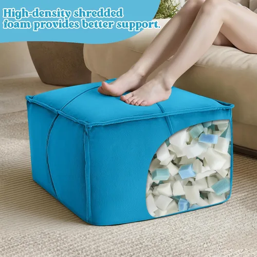 Miniatura 9 de MeMoreCool Puf Otomano Redondo Relleno Reposapiés, Puf de Piso Reposapiés con Relleno de Trozos de Espuma Suave, Otomano Redondo Pequeño Reposapiés