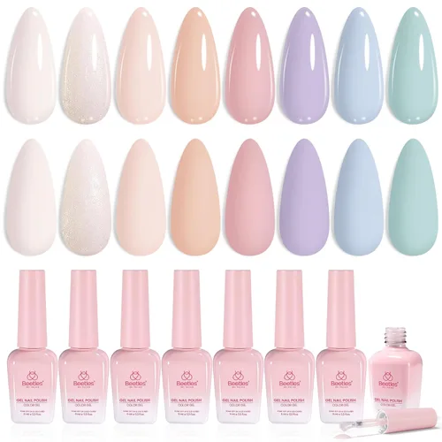 Miniatura 35 de Beetles - Juego de esmaltes de uñas de gel para boda, 6 colores, color nude, rosa, malva, blanco, con brillantina, para remojar con luz UV LED, arte