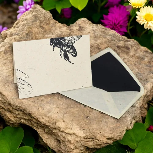 Miniatura 7 de Kathmandu Valley Co. Nepali Cherish - Juego de tarjetas de felicitación y sobre con papel Lokta hecho a mano de Nepal, 15 tarjetas (abejas)