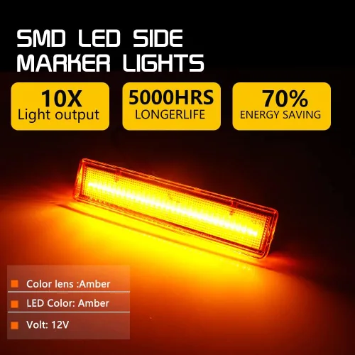 Miniatura 3 de Para 1980 1981 1982 1983 1984 1985 1986 Ford BRONCO F-150 F-250 F-350 Luces de marcador laterales de parachoques delantero lente ámbar LED Luces LED