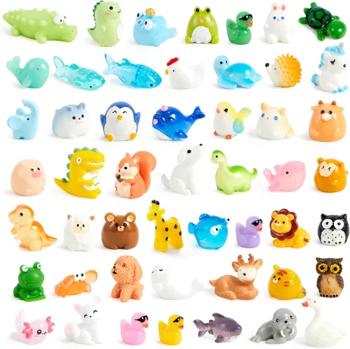 JOYIN 50 piezas de figuras de animales en miniatura de resina, figuras de animales de resina mixtas para accesorios de jardín de hadas, decoraciones