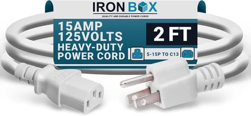 Miniatura 33 de IronBox Electric - Cable de alimentación de servicio pesado 5-15P a C13 - Cable de 3 clavijas 15A 125V 14/3 SJT para PC - Cable para computadora