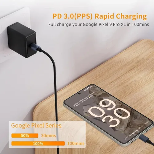 Miniatura 2 de Bloque de carga rápida USB C de 30 W para Google Pixel 10 Pro XL/10/9 Pro /9/8 Pro/8/7 Pro/7/6a/6 Pro/6/5a/5/4, paquete de 2 adaptadores de Negro