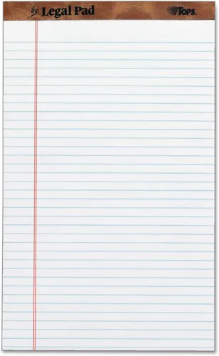 Tops 7573 - Bloc de escritura legal perforado para uso diario, 8.5 x 14 pulgadas, blanco, 12 unidades (paquete de 1)