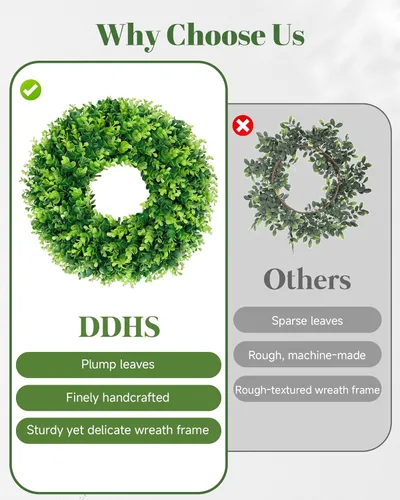 Miniatura 5 de DDHS Corona de boj de 18 pulgadas para puerta principal – Corona artificial verde de casa de campo, decoración DIY para primavera, verano, otoño e