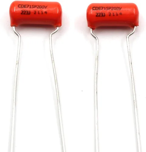 Miniatura 5 de Potenciómetros CTS 525k personalizados: eje dividido corto (4x) con condensadores de caída naranja 0.022uf (2x) + cable bus de 14 pulgadas