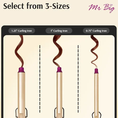 Miniatura 7 de Mr Big - Plancha rizadora extra larga de 1.25 pulgadas – barril XL de 9.5 pulgadas para cabello largo, varita de cerámica triple chapada para rizos