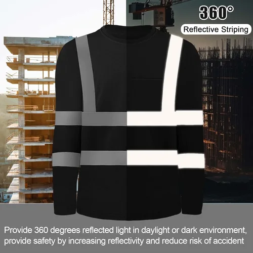 Miniatura 2 de Zhanmai 6 Pack Long Sleeve Safety Shirt High Visibility Reflective Class 3 Hi Vis Construction Safety Shirt with Pocket
