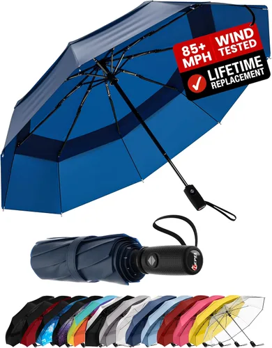 REPEL Windproof Travel Umbrella - Compact & Withstands Winds up to 85MPH , Strongest Premium Auto Folding Umbrella for Rain and Sun - Durable, Light