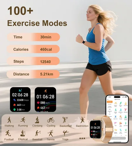 Miniatura 4 de Reloj inteligente para mujer con respuesta de llamadas Bluetooth, reloj de fitness con esfera de 1.85 pulgadas con monitor de sueño de frecuencia