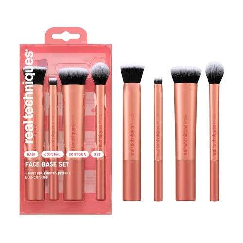 Real Techniques Juego de 4 brochas de maquillaje para base facial, para corrector, base, contorno y polvo de fijación, brochas de maquillaje para