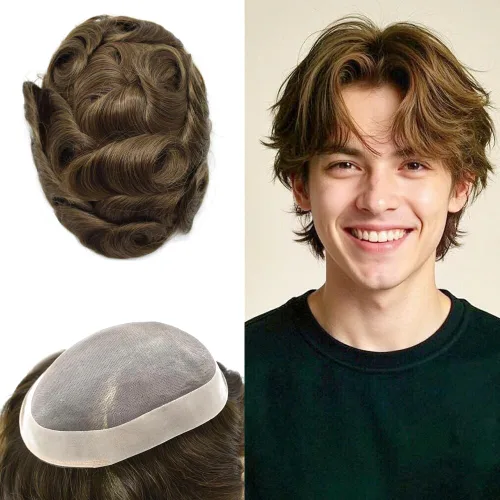 Miniatura 102 de Mens Toupee Hair Pieces sistema de reemplazo para hombres cabello humano real fino mono toupee para hombres sistema de cabello protesis capilar