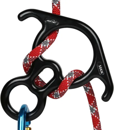 Figura de rescate de 50KN, 8 descender grande con orejas curvadas y engranaje de rappel, dispositivo de seguridad para escalada en roca Peak Rescue