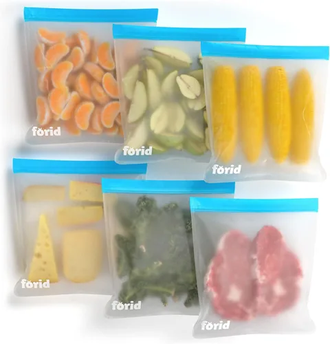 FORID Bolsas reutilizables para congelador, paquete de 6 bolsas extra gruesas a prueba de fugas de 1 galón para marinar alimentos y frutas,