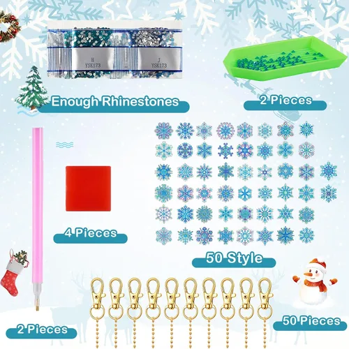 Miniatura 3 de Equsion Juego de 50 llaveros de pintura de diamante de copo de nieve de doble cara para Navidad 5D DIY Diamond Art Llaveros colgantes de adorno