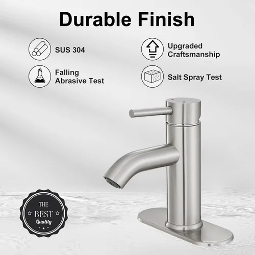 Miniatura 2 de Grifo de baño de níquel cepillado de una sola manija, grifo de lavabo de tocador de baño con desagüe pop-up, grifo de lavabo para embarcación