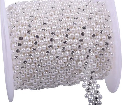 Miniatura 10 de KAOYOO - Cadena con cuentas en forma de flor y diamantes de imitación de 9 metros (10 yardas) para bodas, decoración, bricolaje..
