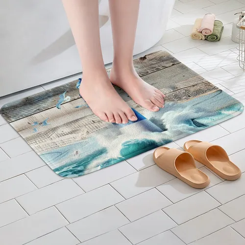 Miniatura 2 de Erosebridal Lighthouse - Juego de alfombras de baño, alfombra de baño náutica con olas del océano y mar, alfombra de baño verde azulado marino