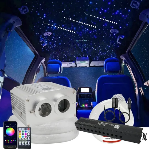 Miniatura 10 de Kit de luces de techo de estrella de fibra óptica parpadeante de 10 W con control Bluetooth de Azimom, luces de interior para automóvil y hogar, 450