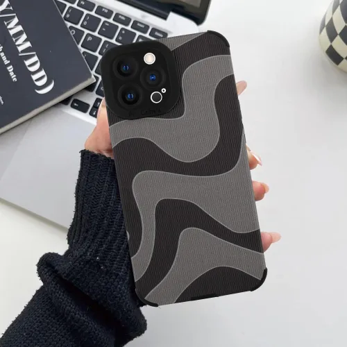 Miniatura 6 de Funda Wlxee para iPhone 15 Pro Max con patrón de ola, TPU suave con parachoques, cuero PU, diseño de cebra lindo para mujeres y niñas - Negro Gris