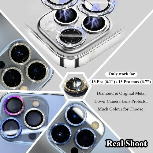 Miniatura 2 de Protector de lente de cámara brillante compatible con iPhone 13 Pro (6.1 pulgadas)/13 Pro Max (6.7 pulgadas), vidrio templado ultra