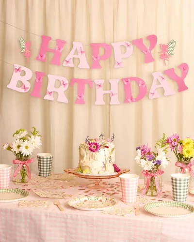 Miniatura 3 de xo, Fetti Cartel de cumpleaños de hadas de jardín – Juego de pancartas de mariposa 3D Decoraciones de fiesta de niños, cumpleaños de fiesta de té