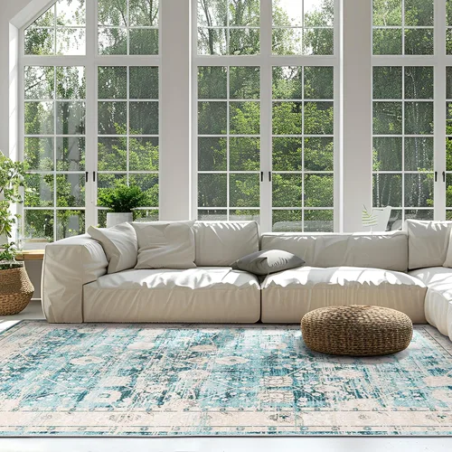 Miniatura 62 de Syalife 4x6 Alfombra Lavable para Área, Ultra Suave Antideslizante, Pila Baja, Alfombra Vintage Resistente a Manchas para Sala de Estar, Alfombra