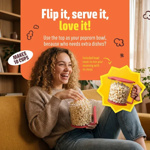 Miniatura 3 de Máquina de palomitas de maíz Air Popper - Máquina de palomitas de maíz Air Pop de 10 tazas con taza medidora, palomitas de maíz compactas sin aceite