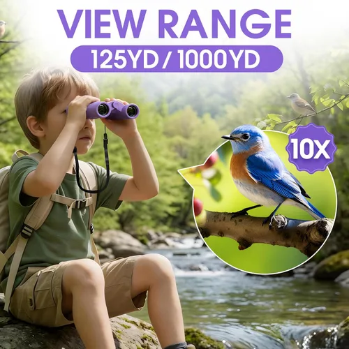 Miniatura 4 de Binoculares 10x25 para niños, mini prismáticos compactos de bolsillo, impermeables, binoculares pequeños para observación de aves, viajes, Azul