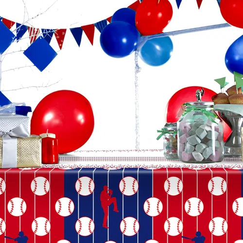 Miniatura 5 de durony Mantel de béisbol de plástico para mesa de béisbol, suministros de fiesta temática de béisbol, mantel rectangular impermeable para decoración