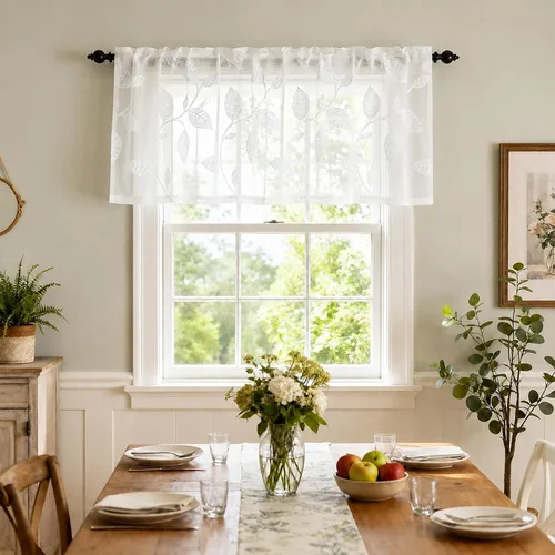 Miniatura 17 de VOGOL Juego de cortinas transparentes bordadas y cenefas para sala de estar, con bolsillo para barra blanca, par de cortinas traslúcidas