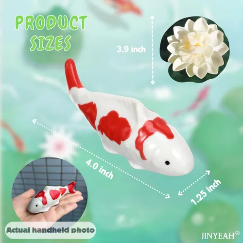 Miniatura 6 de Pez Koi flotante de cerámica 【artesanía de esmalte chino】Decoración de estanque de cerámica flotante de peces falsos Koi Decoración para estanque