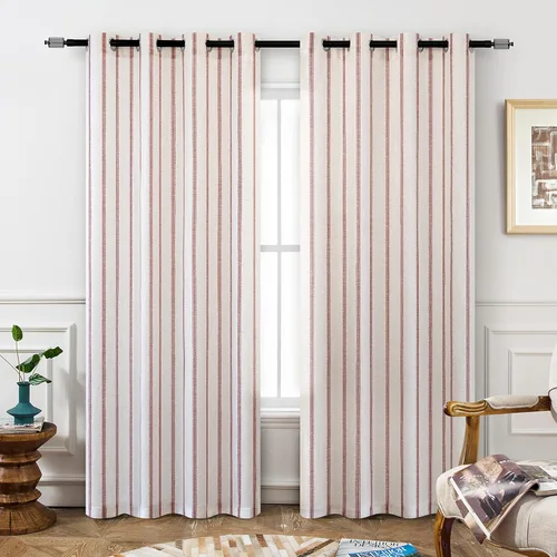 Miniatura 72 de DriftAway - Cortinas de Lino Mezcla de Granja 100% Opacas de 84 Pulgadas de Largo para Dormitorio, Cortinas Verticales Rayadas Impresas de Lino