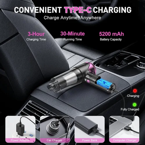 Miniatura 3 de KMM Aspiradora de mano para automóvil, aspiradora de 10000 PA y plumero de aire, aspiradora de alta potencia de 120 W, portátil, inalámbrico, Negro