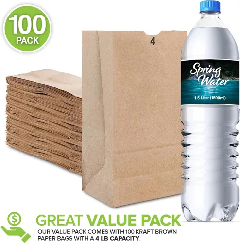 Miniatura 2 de Stock Your Home Bolsas de almuerzo de papel kraft marrón de 4 libras (100 unidades) – Bolsas de almuerzo desechables a granel, bolsa en blanco